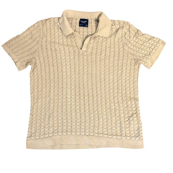 Abercrombie & Fitch Other - Abercrombie & Fitch Sweater Polo Wide Collar Geometric Retro Crochet Knit Tan